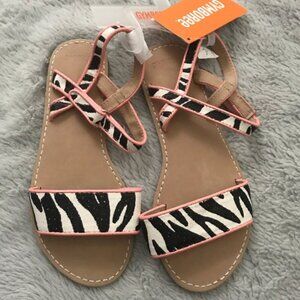 NWT Gymboree sandals girls size 13 black white coral sparkle zebra stripe shoes